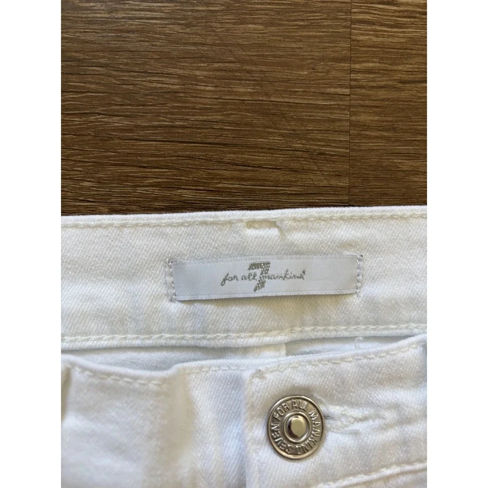 7‎ For All Mankind Women Jeans 28 White High Rise Crop Skinny Stretch Button fly